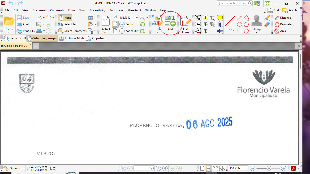Documento sellado y registrado en libro